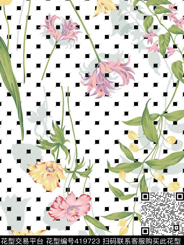 清新手绘花卉植物传统印花华亿平台下载（图片编号: 419723） - 瓦栏（Walan）