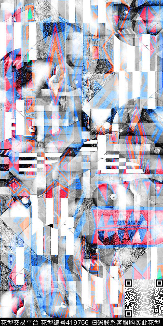 抽象几何色彩数码印花华亿平台下载（图片编号: 419756） - 瓦栏（Walan）