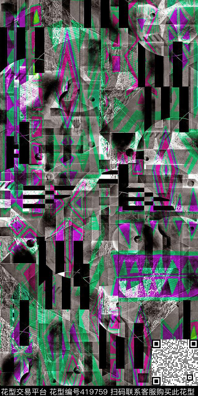 休闲抽象色彩数码印花华亿平台下载（图片编号: 419759） - 瓦栏（Walan）