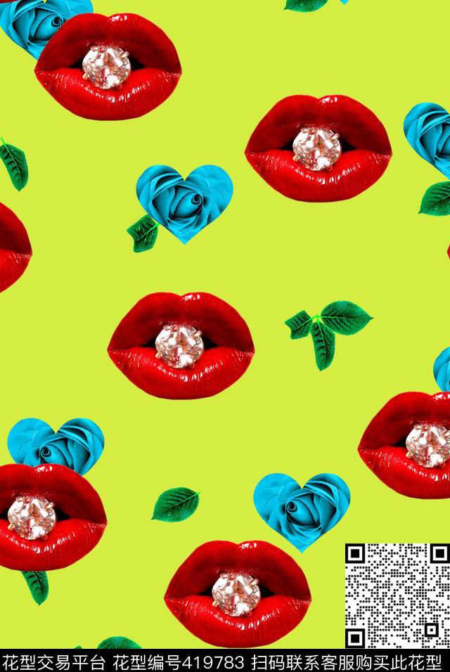 玫瑰红唇珠宝数码印花华亿平台下载（图片编号: 419783） - 瓦栏（Walan）