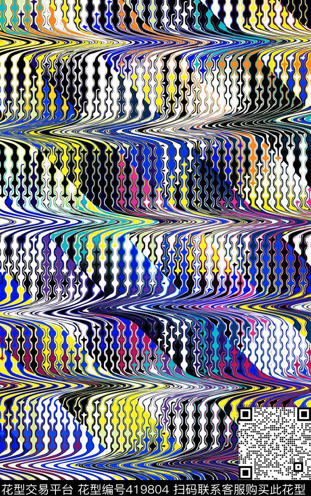 波纹几何流动传统印花华亿平台下载（图片编号: 419804） - 瓦栏（Walan）