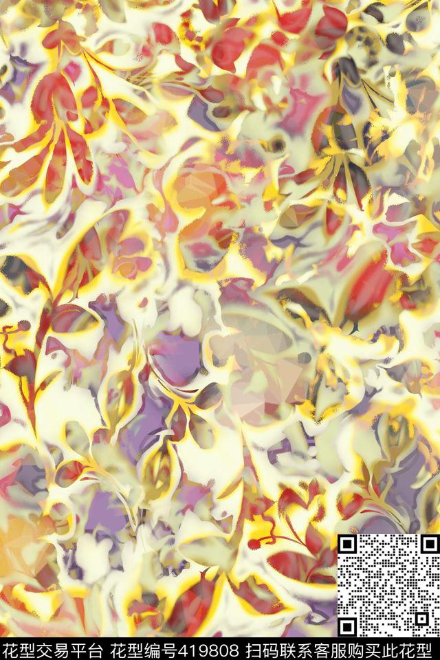 休闲花卉水彩数码印花华亿平台下载（图片编号: 419808） - 瓦栏（Walan）