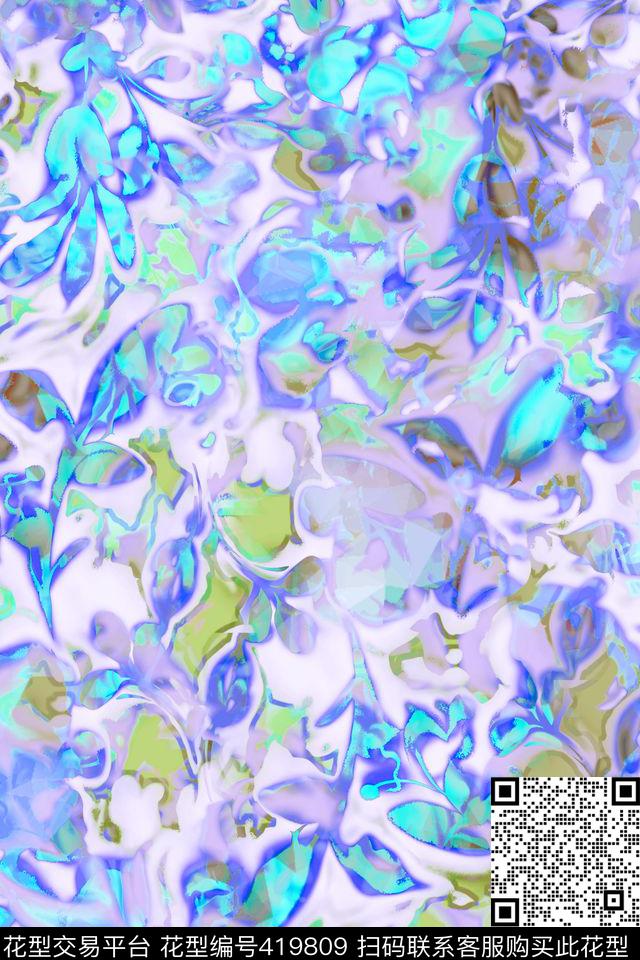 休闲花卉水彩数码印花华亿平台下载（图片编号: 419809） - 瓦栏（Walan）