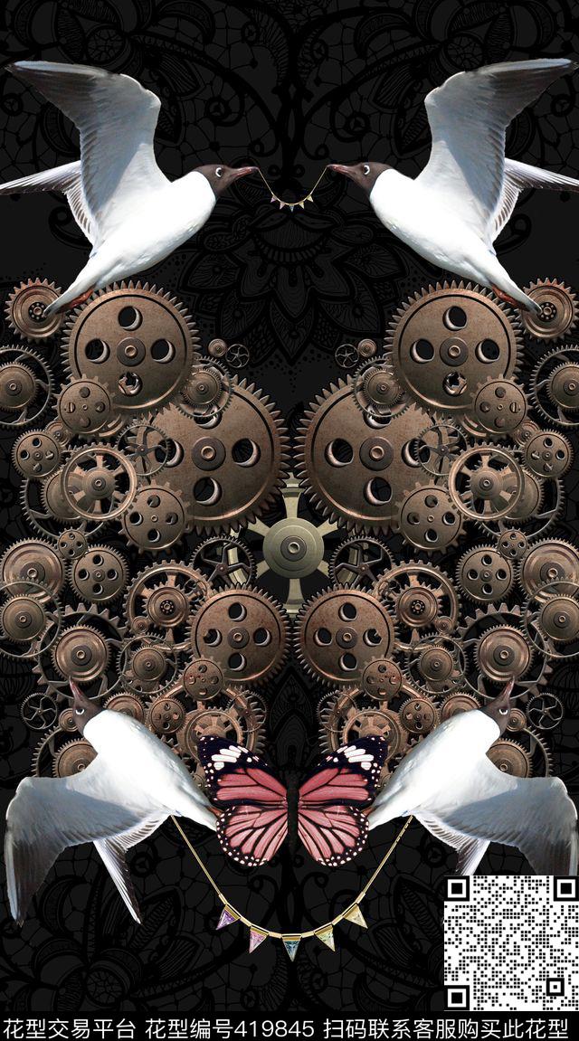 复古动物齿轮数码印花华亿平台下载（图片编号: 419845） - 瓦栏（Walan）