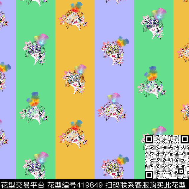 竖条美女头美女数码印花华亿平台下载（图片编号: 419849） - 瓦栏（Walan）