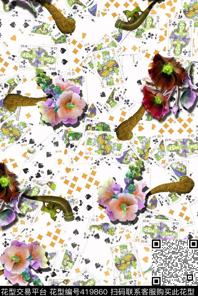 休闲风五彩个性扑克休闲风数码数码印花华亿平台下载（图片编号: 419860） - 瓦栏（Walan）