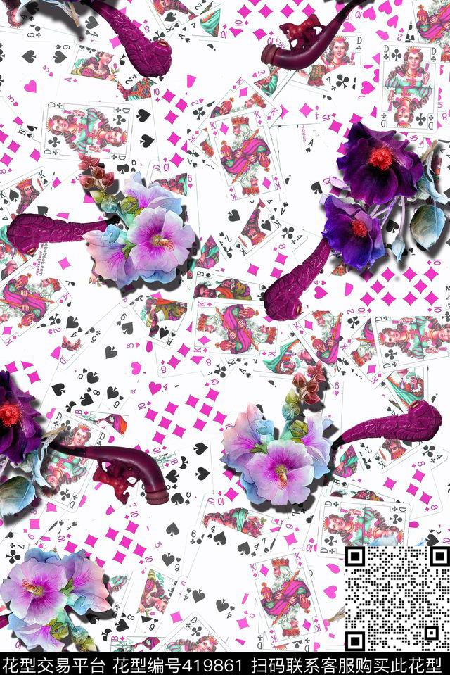 休闲风五彩个性扑克休闲风数码数码印花华亿平台下载（图片编号: 419861） - 瓦栏（Walan）