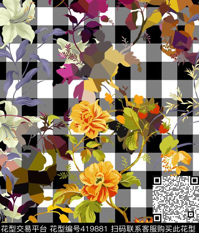 黑白花卉sunday_鸟语花香系列传统印花华亿平台下载（图片编号: 419881） - 瓦栏（Walan）