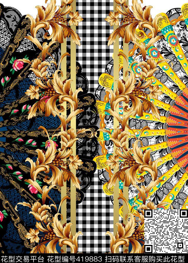 宫廷式黑白格子花纹数码印花华亿平台下载（图片编号: 419883） - 瓦栏（Walan）