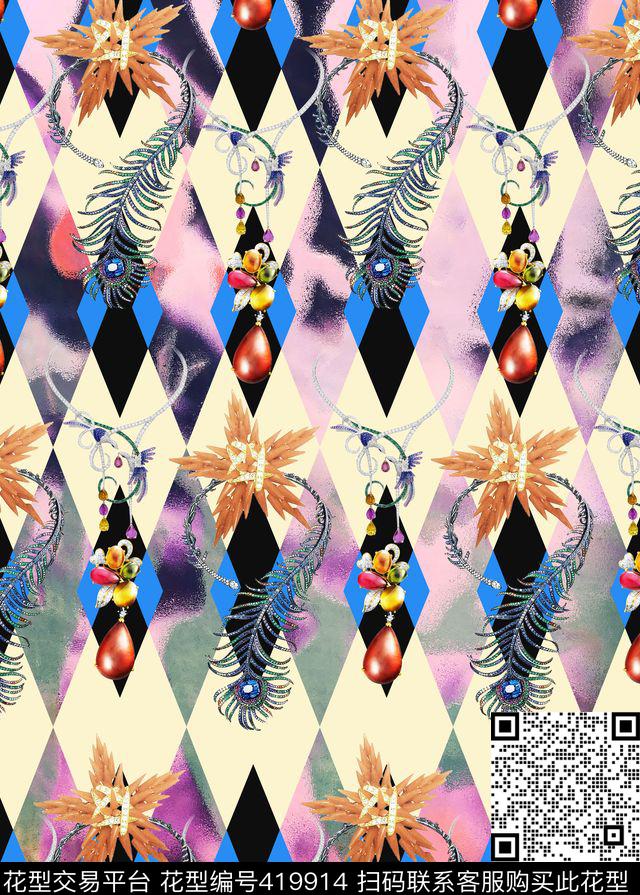 几何珠宝几何肌理数码印花华亿平台下载（图片编号: 419914） - 瓦栏（Walan）