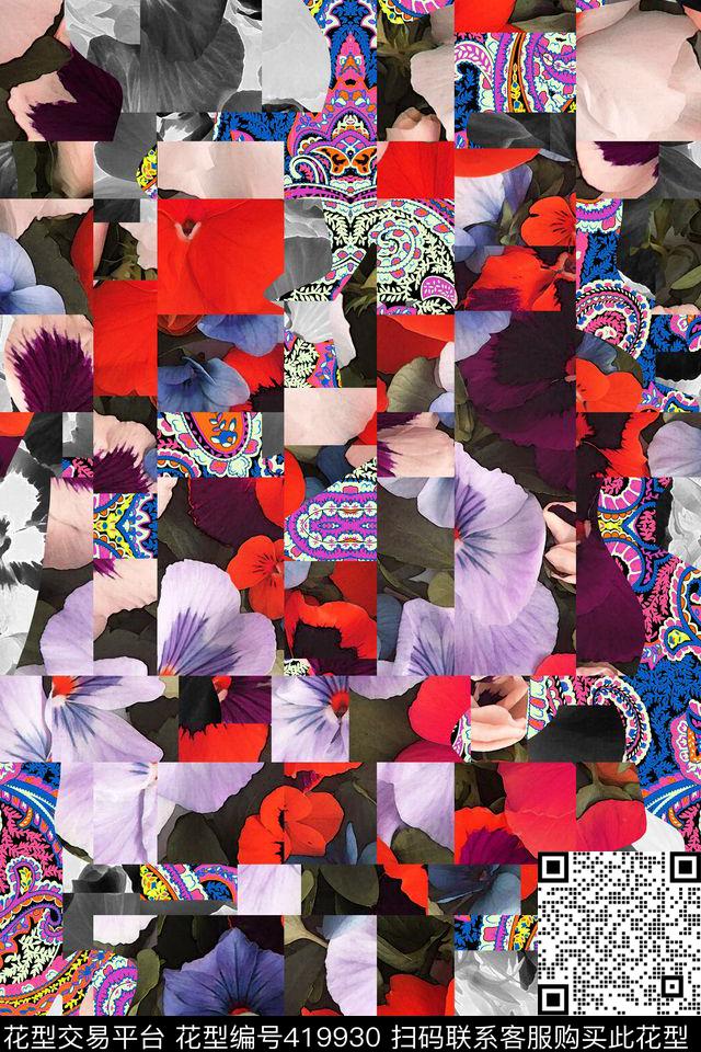 破碎花卉破碎概念数码印花华亿平台下载（图片编号: 419930） - 瓦栏（Walan）