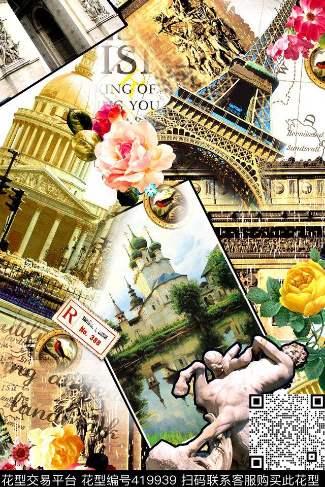 欧式复古巴黎风情数码印花华亿平台下载（图片编号: 419939） - 瓦栏（Walan）