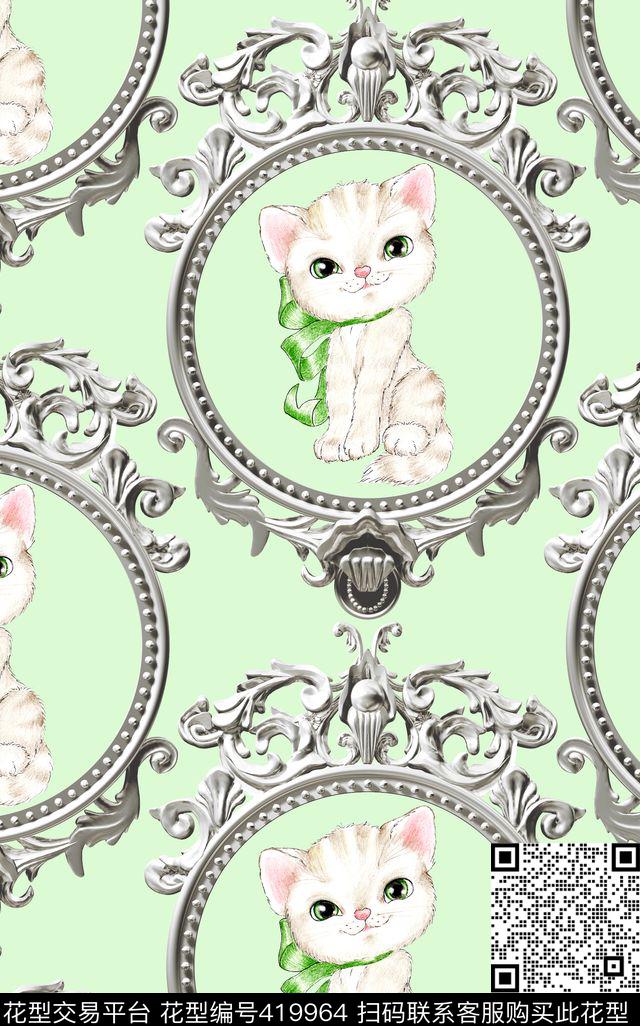 简单大牌小猫咪相框数码印花华亿平台下载（图片编号: 419964） - 瓦栏（Walan）