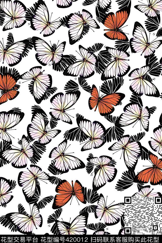 蝴蝶简单清爽传统印花华亿平台下载（图片编号: 420012） - 瓦栏（Walan）