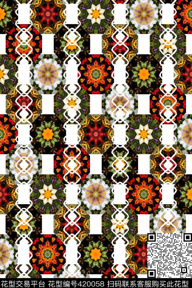 抽象几何多彩华亿平台纹样数码印花华亿平台下载（图片编号: 420058） - 瓦栏（Walan）