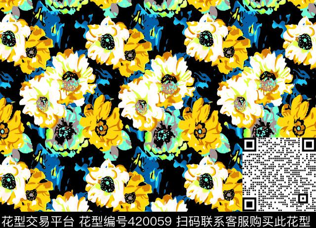 三色花传统印花华亿平台下载（图片编号: 420059） - 瓦栏（Walan）