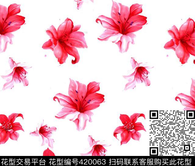 百合清新简约手绘数码印花华亿平台下载（图片编号: 420063） - 瓦栏（Walan）