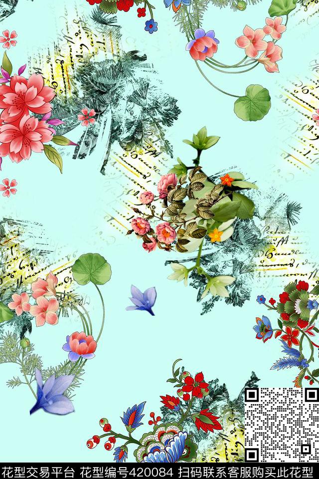 欧式小花羽希--纯底散花数码印花华亿平台下载（图片编号: 420084） - 瓦栏（Walan）