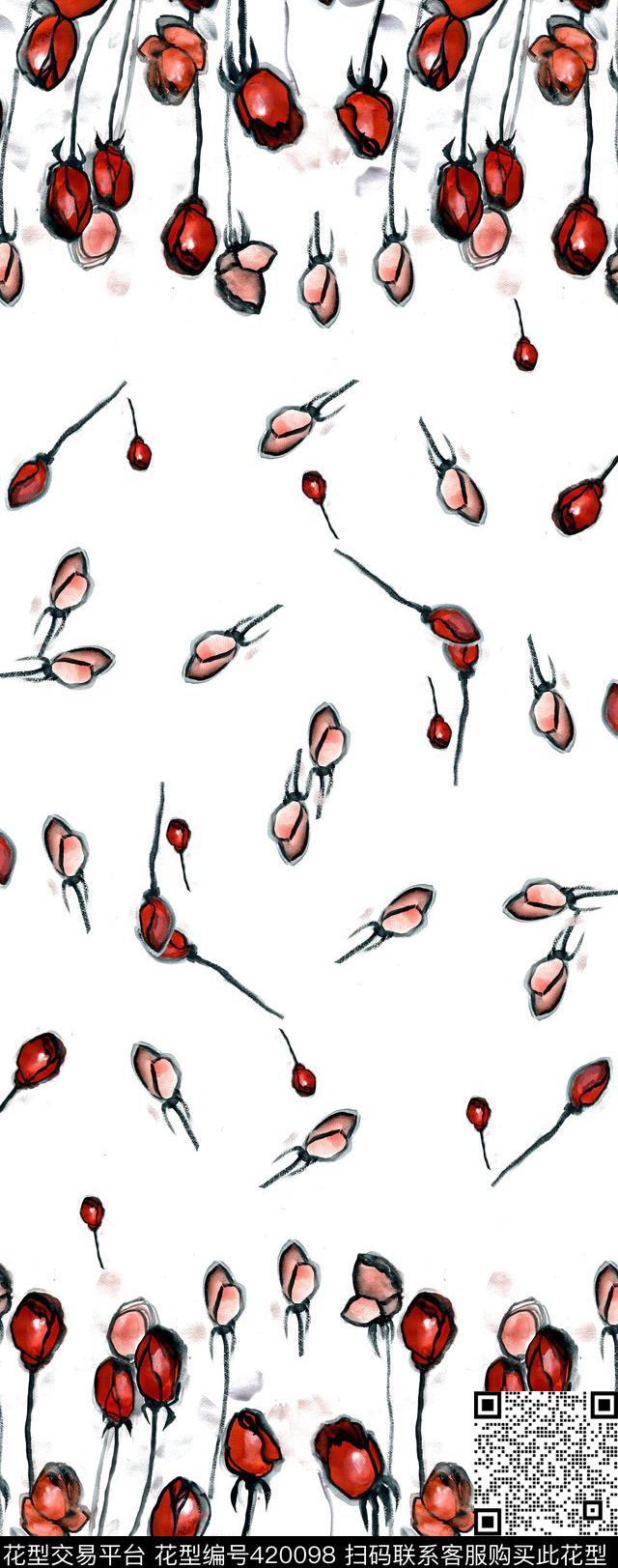 花卉时尚简约手绘小花数码印花华亿平台下载（图片编号: 420098） - 瓦栏（Walan）