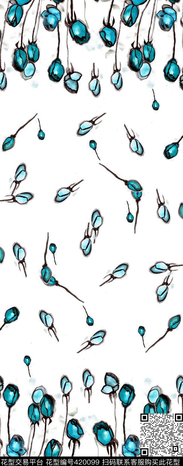 时尚简约手绘小花花卉数码印花华亿平台下载（图片编号: 420099） - 瓦栏（Walan）