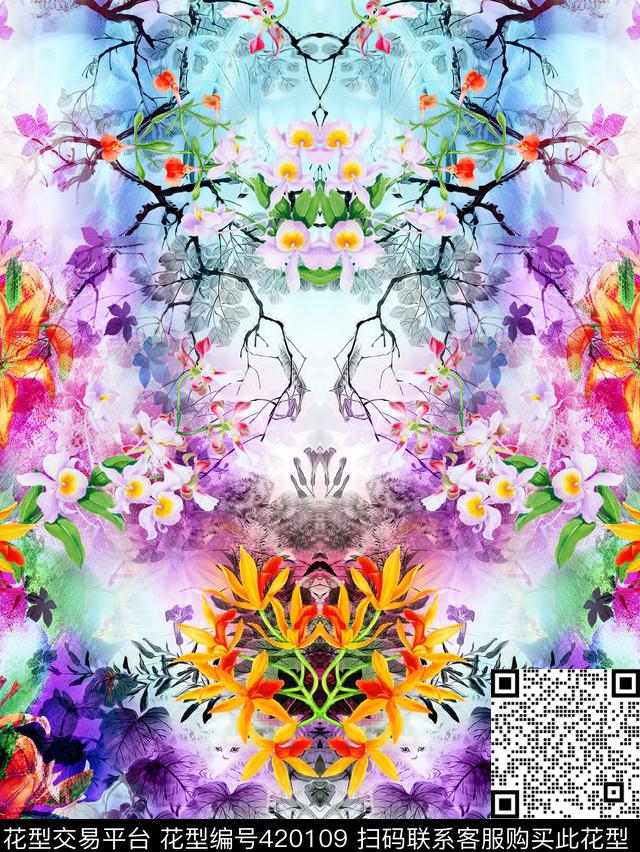 中国风花卉风景数码印花华亿平台下载（图片编号: 420109） - 瓦栏（Walan）