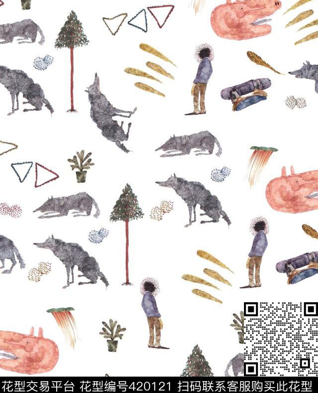 潮流动物复古数码印花华亿平台下载（图片编号: 420121） - 瓦栏（Walan）