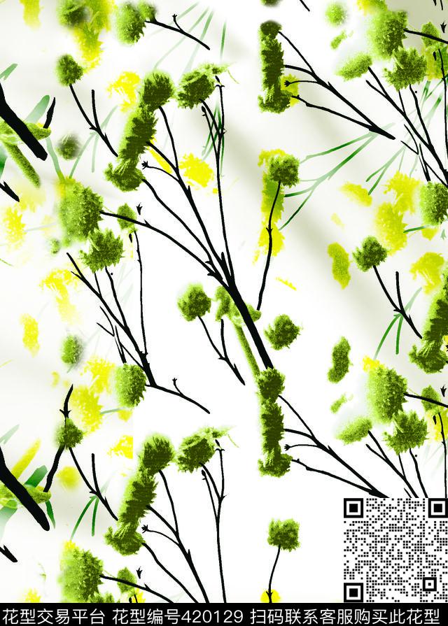 抽象复古花卉数码印花华亿平台下载（图片编号: 420129） - 瓦栏（Walan）