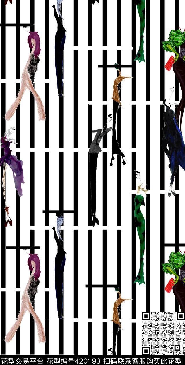 个性简约时装插画数码印花华亿平台下载（图片编号: 420193） - 瓦栏（Walan）