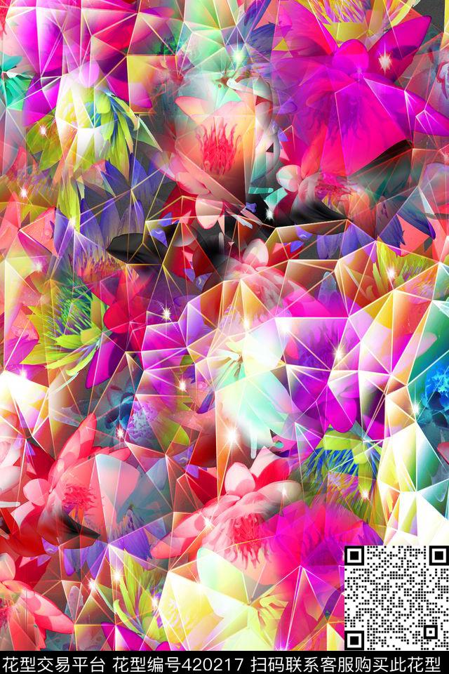 3D花卉几何数码印花华亿平台下载（图片编号: 420217） - 瓦栏（Walan）