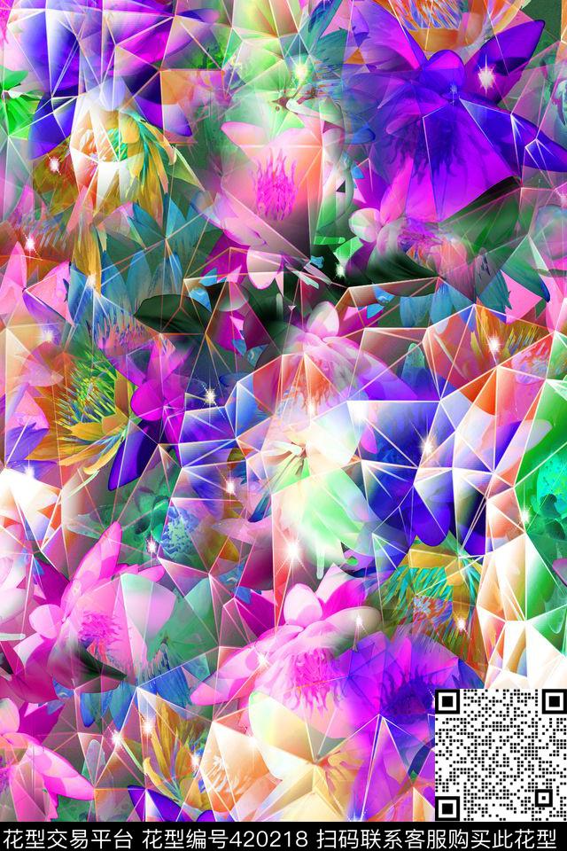3D花卉几何数码印花华亿平台下载（图片编号: 420218） - 瓦栏（Walan）