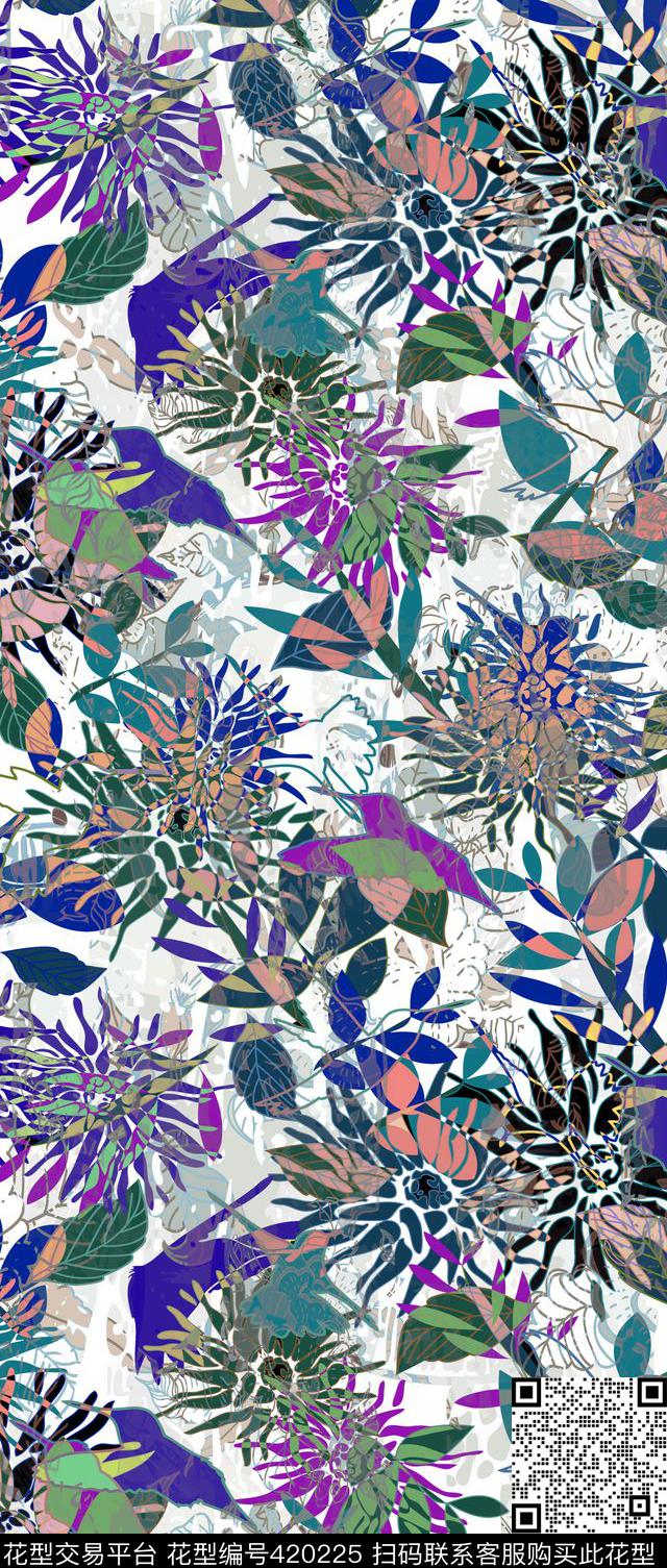 花卉雀鸟色块数码印花华亿平台下载（图片编号: 420225） - 瓦栏（Walan）