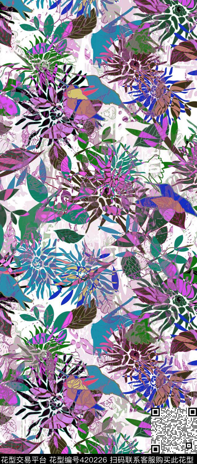 休闲花卉雀鸟数码印花华亿平台下载（图片编号: 420226） - 瓦栏（Walan）