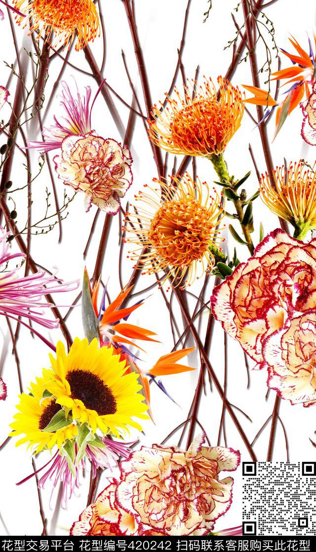 实体花卉鲜艳数码印花华亿平台下载（图片编号: 420242） - 瓦栏（Walan）
