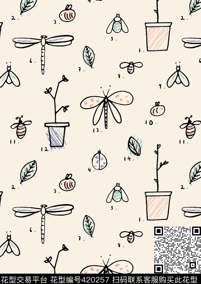 儿童卡通趣味昆虫数码印花华亿平台下载（图片编号: 420257） - 瓦栏（Walan）