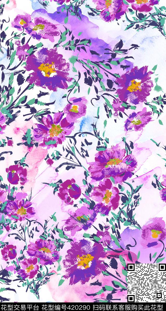 服装花卉机理数码印花华亿平台下载（图片编号: 420290） - 瓦栏（Walan）