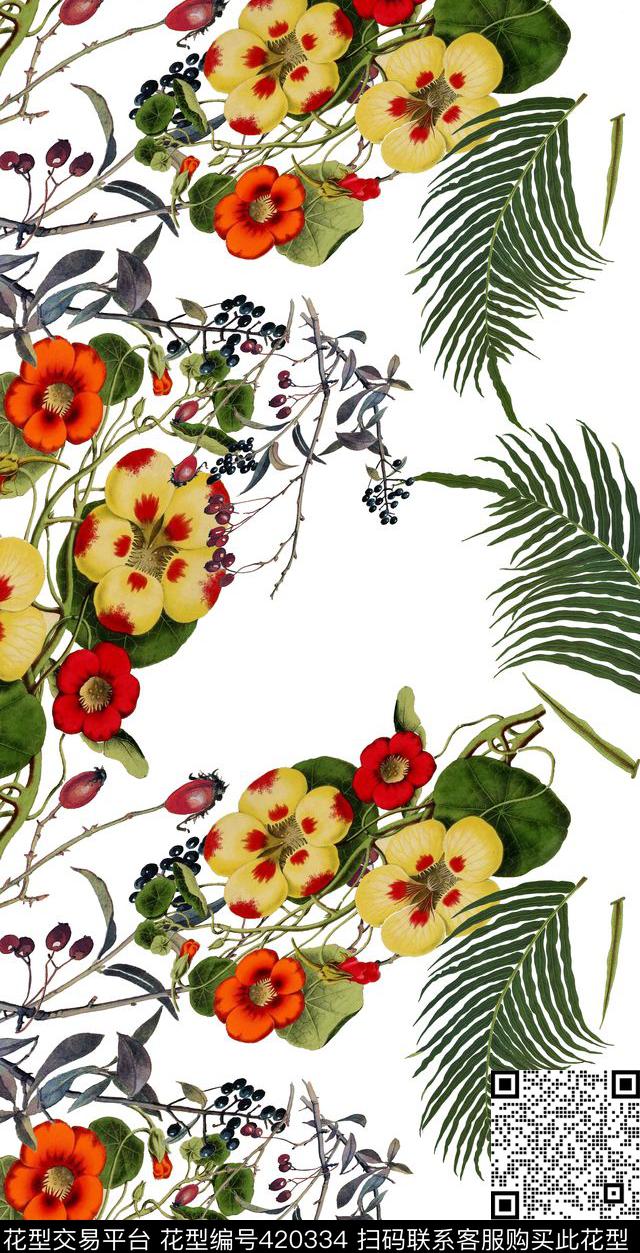 花卉树叶花数码印花华亿平台下载（图片编号: 420334） - 瓦栏（Walan）