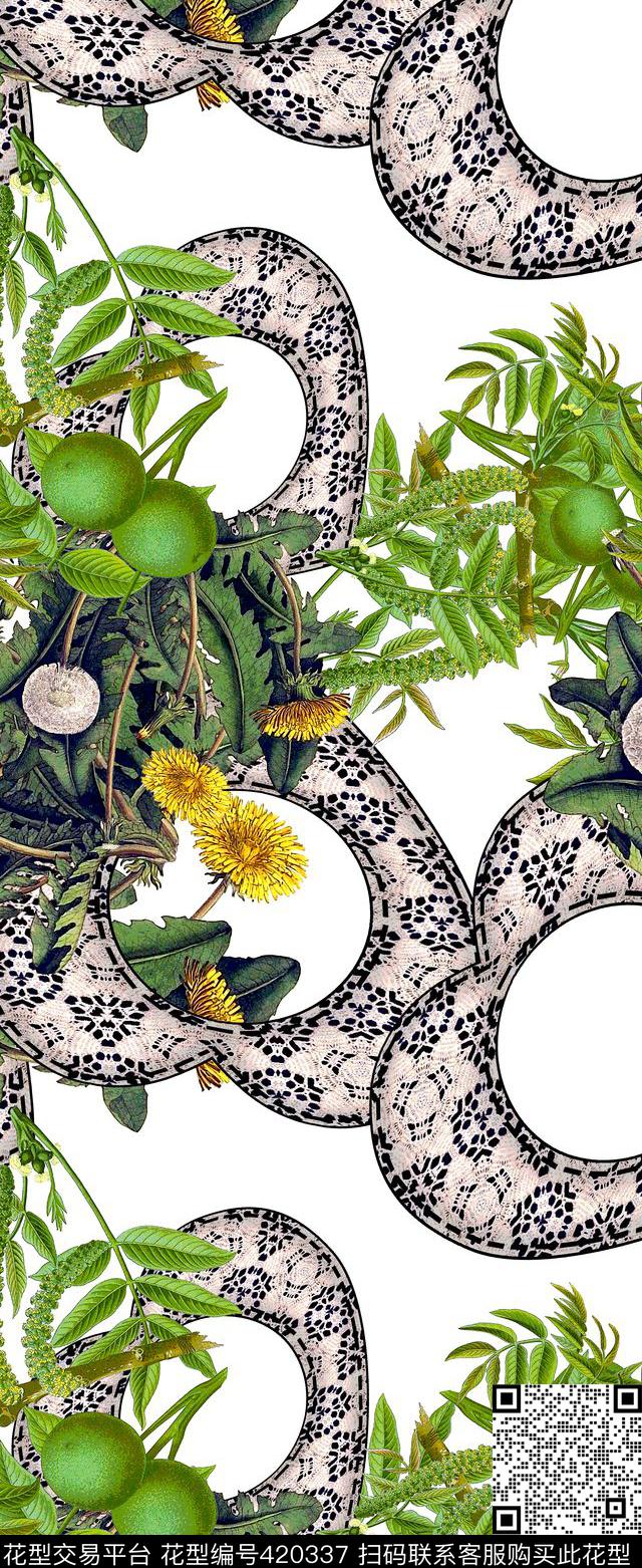 果实绿色树枝数码印花华亿平台下载（图片编号: 420337） - 瓦栏（Walan）