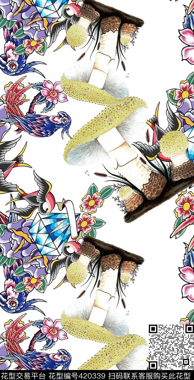 鸟花树枝数码印花华亿平台下载（图片编号: 420339） - 瓦栏（Walan）