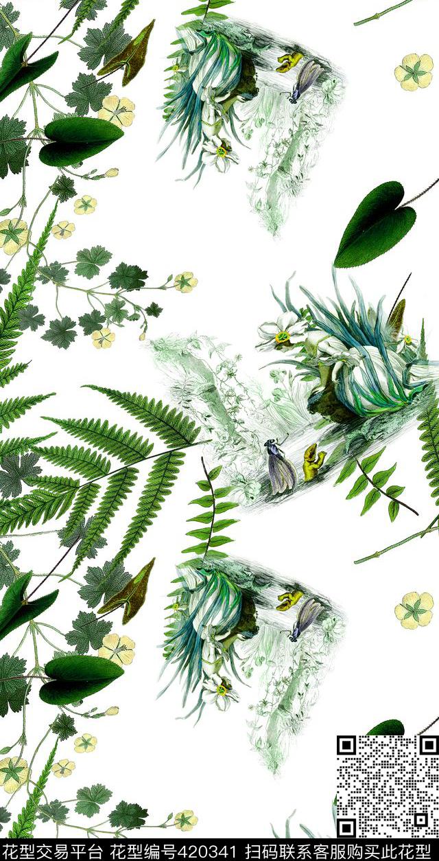田园花草丛数码印花华亿平台下载（图片编号: 420341） - 瓦栏（Walan）