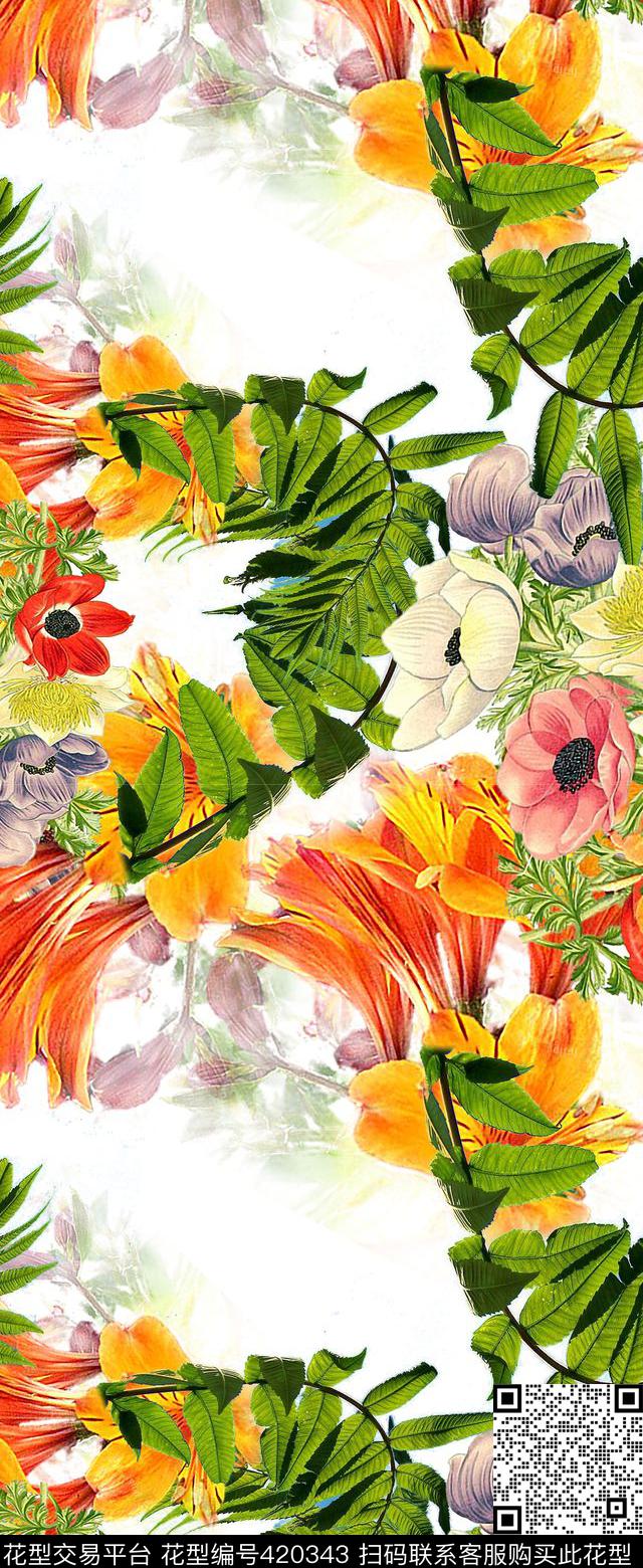树叶花树枝数码印花华亿平台下载（图片编号: 420343） - 瓦栏（Walan）