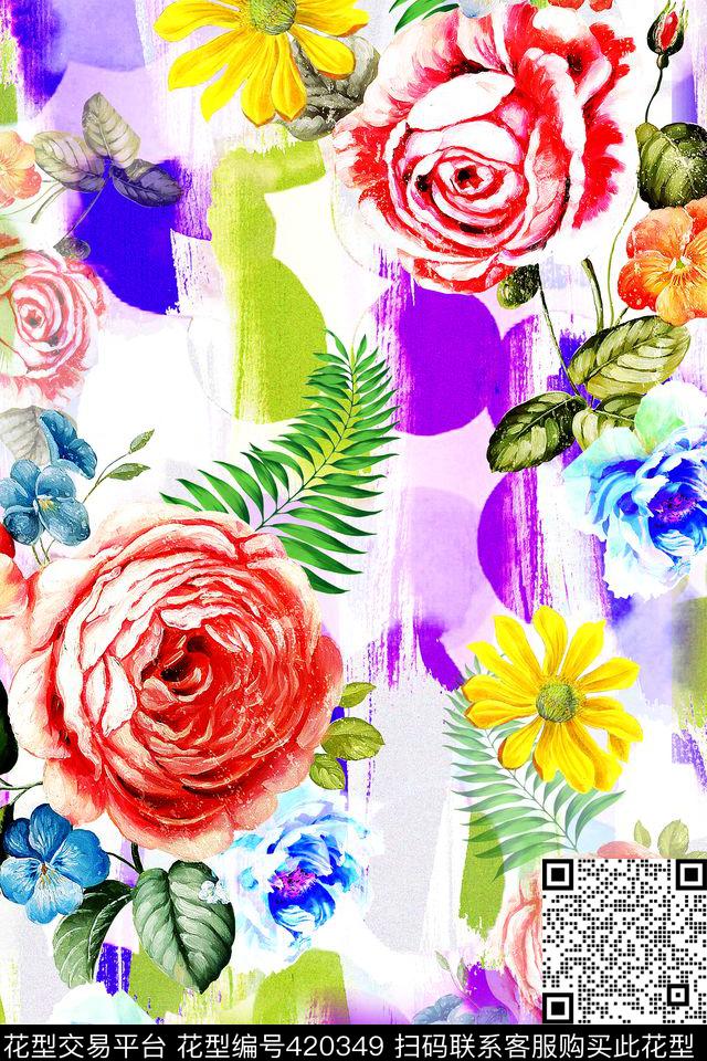 大牌时尚手绘数码印花华亿平台下载（图片编号: 420349） - 瓦栏（Walan）