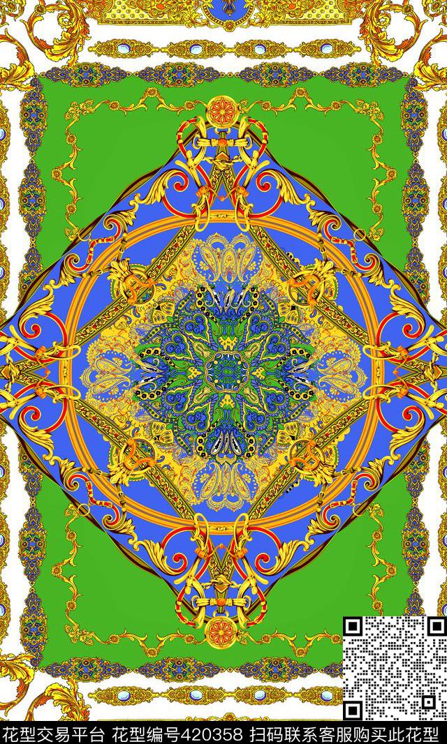 欧式花纹定位数码印花华亿平台下载（图片编号: 420358） - 瓦栏（Walan）