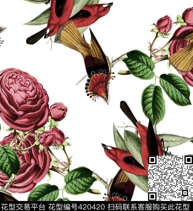 复古花鸟数码印花华亿平台下载（图片编号: 420420） - 瓦栏（Walan）