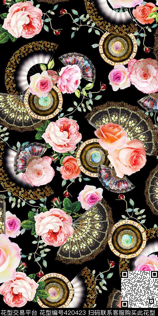 数码扇子花卉数码印花华亿平台下载（图片编号: 420423） - 瓦栏（Walan）