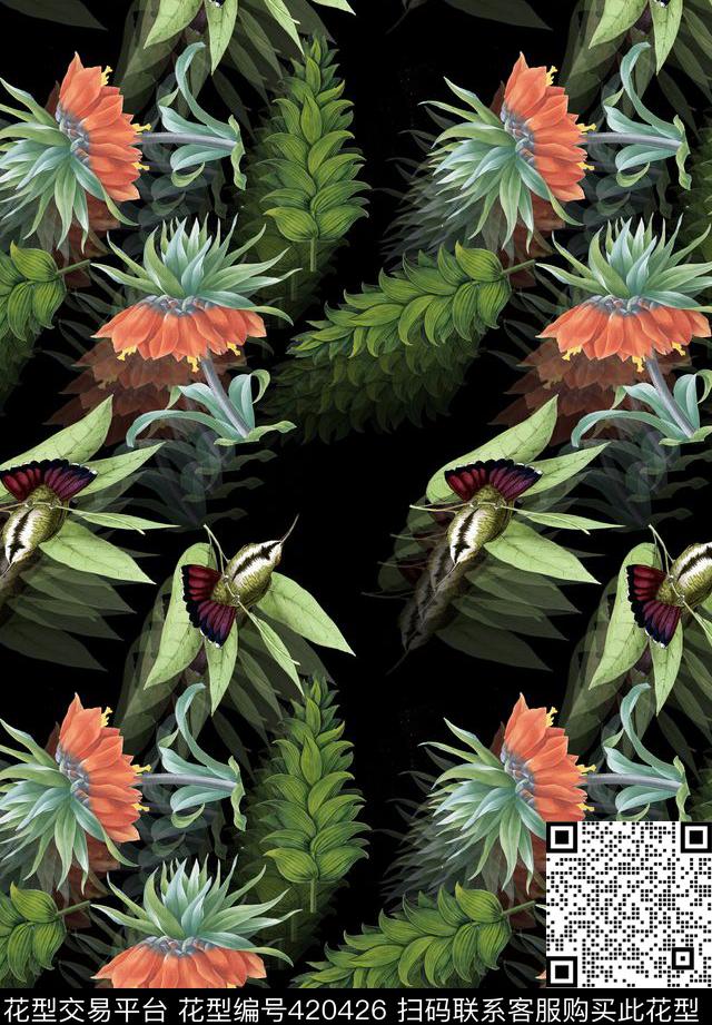 3D复古绿叶数码印花华亿平台下载（图片编号: 420426） - 瓦栏（Walan）