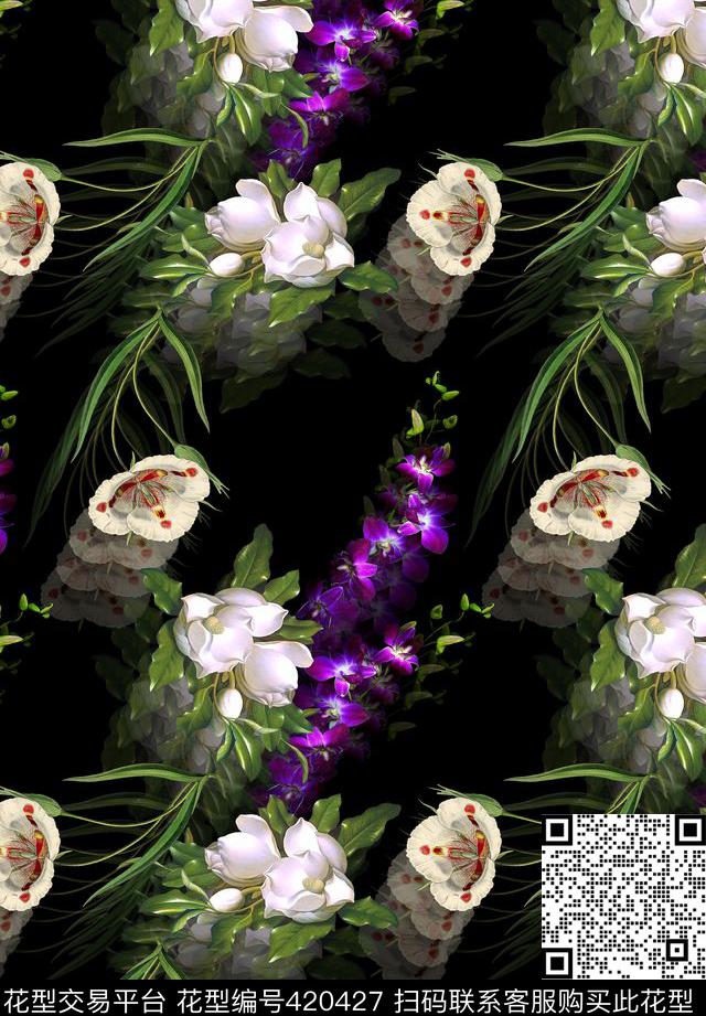 3D花卉复古数码印花华亿平台下载（图片编号: 420427） - 瓦栏（Walan）