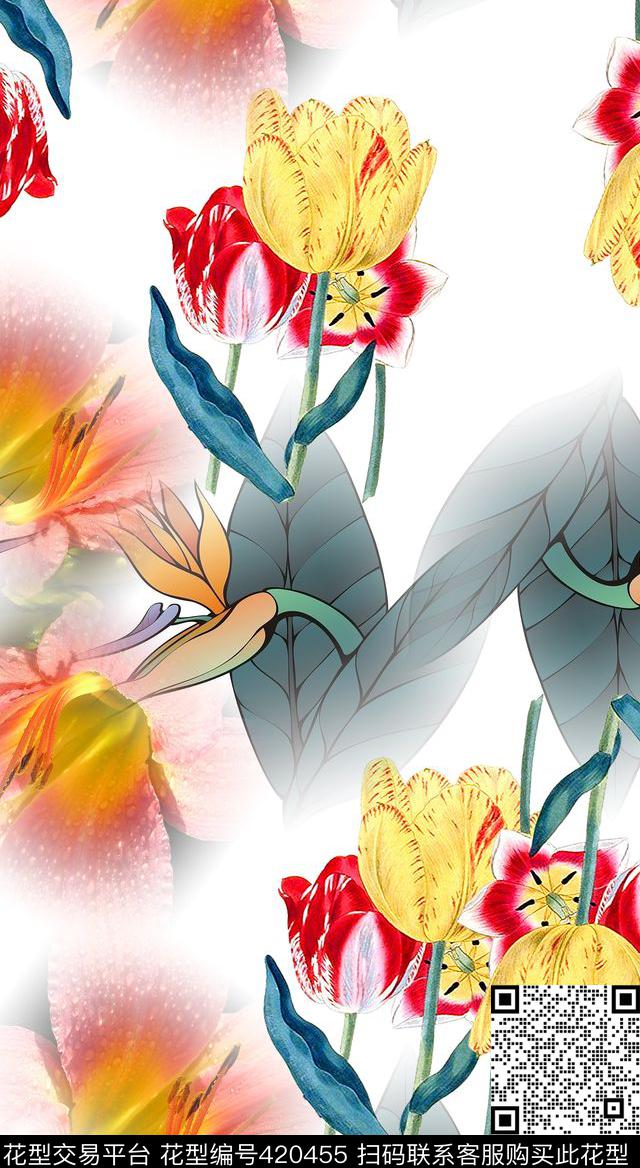 休闲花卉写意数码印花华亿平台下载（图片编号: 420455） - 瓦栏（Walan）