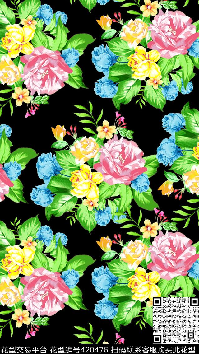 花朵兰花循环数码印花华亿平台下载（图片编号: 420476） - 瓦栏（Walan）