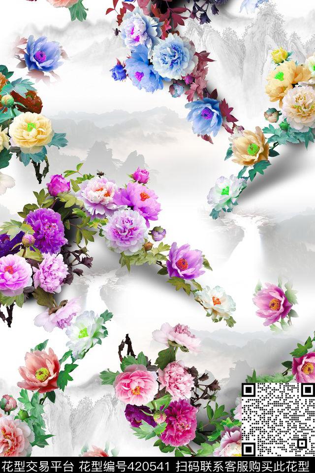 花卉小清新中国风数码印花华亿平台下载（图片编号: 420541） - 瓦栏（Walan）