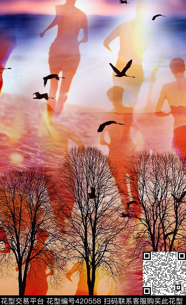 抽象朦胧人物影子数码印花华亿平台下载（图片编号: 420558） - 瓦栏（Walan）